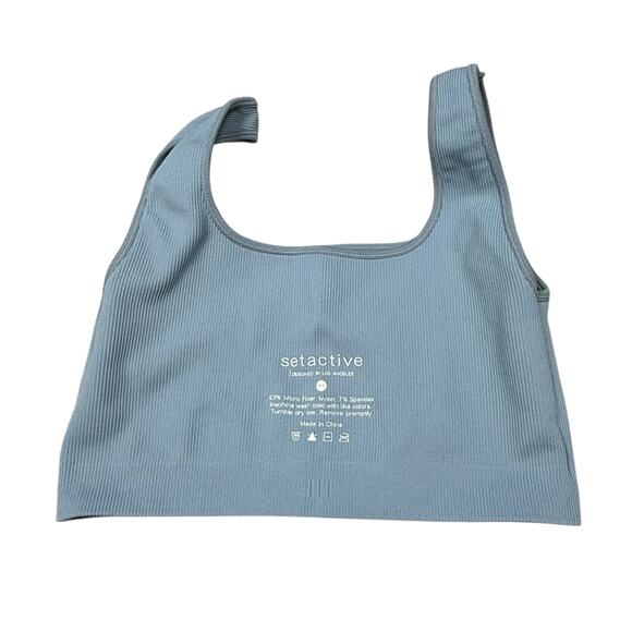 Set Active Ribbed Brami Crop Bralette Blue Size M/L - Picture 4 of 5